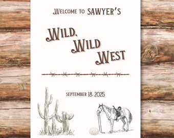 Wilder Westen Geburtstag Willkommensschild, Retro Western Party (Digitaler Download)