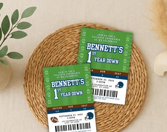 First Year Down Football Ticket Birthday Party Invitation