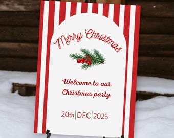 "Weihnachtsparty-Willkommensschild ""Red Stripe"" (Digitaler Download)"
