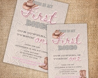 Baby-Mädchen erste Rodeo-Geburtstags-Party Einladungen Kundengerechte sofortiger digitaler Download rosa Western-Party