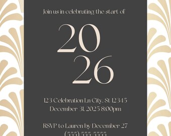 Dark Grey 2026 Silvester Party Einladung Urlaub Anpassbare Sofortiger Digital Download