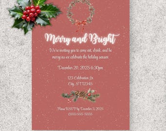 Frohe und helle Weihnachten Party Einladung Urlaub Anpassbare Instant Digital Download
