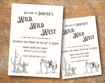Wilder Westen Geburtstagseinladung, Retro Cowboy (Digitaler Download)