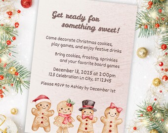 Weihnachtsplätzchen Dekorieren Party-Einladung Urlaub Anpassbare Sofortiger Digitaler Download