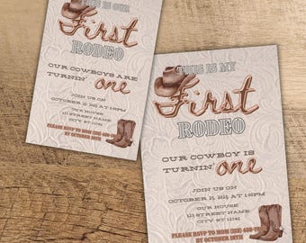Unsere erste Rodeo Geburtstagsparty Einladung Anpassbare Sofortiger Digitaler Download Retro Western Party