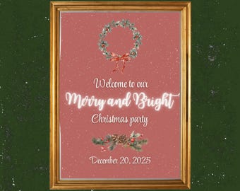Weihnachtsfeier-Willkommens-Schild, fröhlich und hell, anpassbarer Feiertagsdekor (digitaler Download)