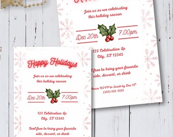 Schneeflocke Frohe Feiertage WeihnachtsParty Einladung Anpassbarer Sofortiger Digitaler Download