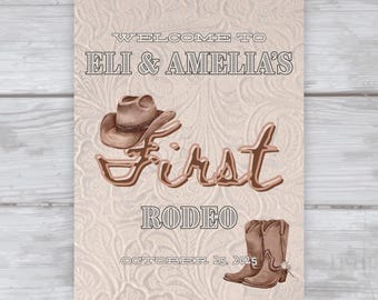 Unsere erste Rodeo Geburtstagsparty Willkommensschild Anpassbare Sofortiger digitaler Download Retro Western Party