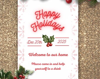 Frohe Feiertage Schneeflocke Party Willkommensschild Frohe Weihnachten Anpassbare Sofortiger Digitaler Download