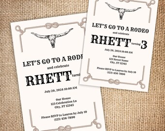 Let's Go to a Rodeo Geburtstagsfeier-Einladung Anpassbarer sofortiger digitaler Download