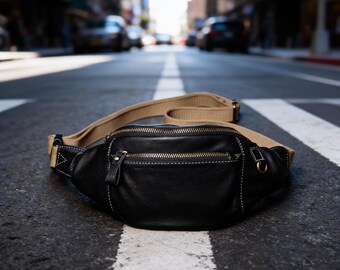 Genuine Leather Sling Bag, Minimal Crossbody Chest Bag for Daily City Carry