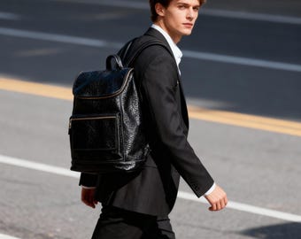 Leather Laptop Backpack, Handmade Black Bag,Men’s & Women’s Travel.