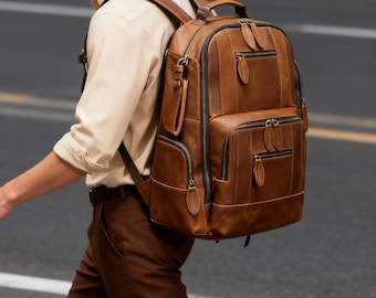 Plecak skórzany, ręcznie robiona torba na laptopa do pracy, szkoły i podróży.