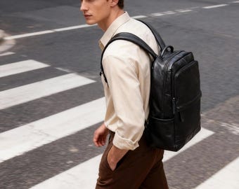 Plecak na laptopa ze skóry naturalnej, ręcznie robiona torba podróżna.