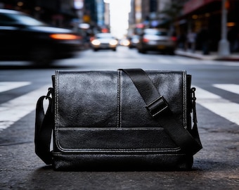 Genuine Leather Men’s Crossbody Bag, Soft Cowhide Shoulder Bag, Large Capacity iPad Messenger Style