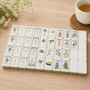 Gift for Mahjong Lovers, Acrylic American Mahjong Set, Bamboo, White Lotus & Pearl Crystal Tiles, Family Game Night Gift Leopard White Lotus