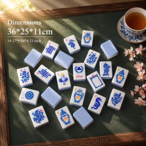 American Mahjong Tiles Set, Blue and White Porcelain Style Acrylic Mahjong Set, 160 Tiles, Gift Set for Home Game Night image 5