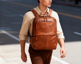 Ręcznie robiony plecak skórzany, brązowa torba na laptopa w stylu vintage, plecak podróżny ze skóry bydlęcej dla mężczyzn i kobiet.
