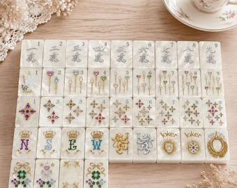 Gift for Mahjong Lovers, Acrylic American Mahjong Set, Bamboo, White Lotus & Pearl Crystal Tiles, Family Game Night Gift