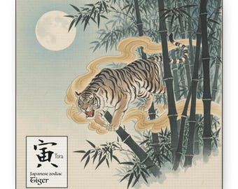Japanese Zodiac Tiger – Ukiyo-e Style Canvas Wall Art | Birth Year Symbol | Twelve Zodiac Series