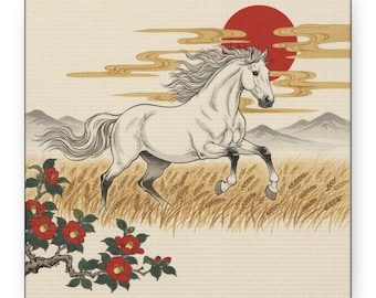 No Text Japanese Zodiac Horse Ukiyoe Style Canvas Wall Art Twelve Zodiac Animal Illustration Japanese Art