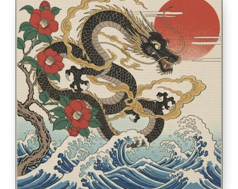 No Text Japanese Zodiac Dragon Ukiyoe Style Canvas Wall Art Twelve Zodiac Animal Illustration Japanese Art