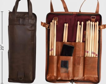 Personalisierte lederne Drumstick-Tasche, handgemachter Trommel-Zubehör-Organizer