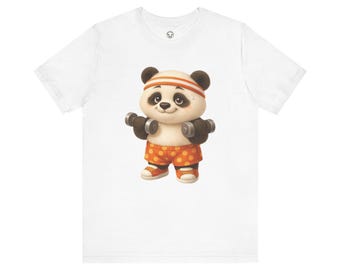 Cute Workout Panda Tee | Cartoon Panda Lifting Weights, Athletic Bear Shirt