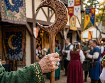 Handmade Nordic Wizard Staff - Authentic Indian Oakwood with Detachable Design & Runic Inscriptions - Celestial Woodcraft