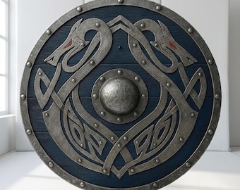 Nordic cosplay gear Shield Blue 24 Inch: Handcrafted Viking Round Cosplay Decor