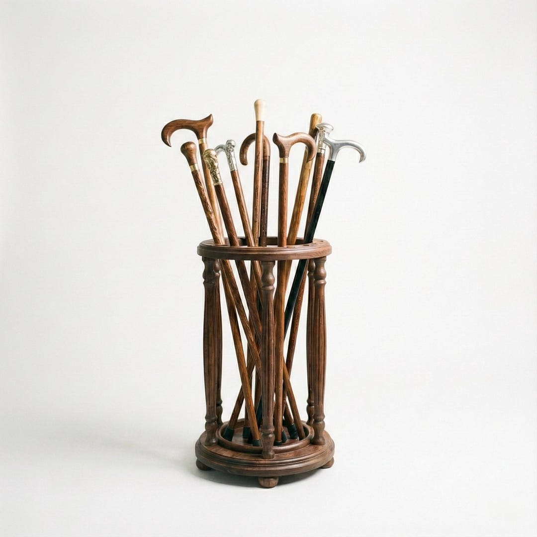 Round Wooden Walking Stick Stand Walnut Finish Cane Display Rack — free download