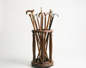 Wooden Cane Stand Walnut Finish: Vintage Walking Stick Holder Organizer