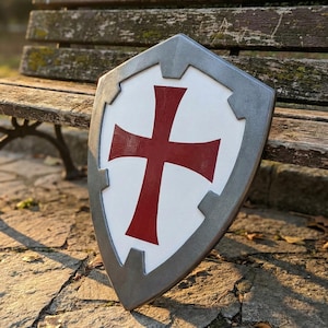 Crusader Shield Wall Decor - Handmade MDF Templar Knight Prop - Medieval Red Cross Wall Hanging