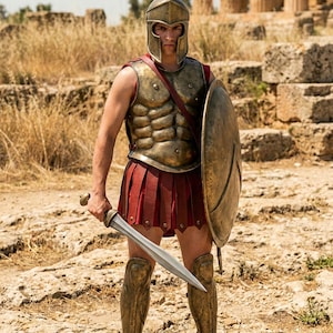 Handcrafted Spartan Helmet with Silk Nylon Plume & Wooden Stand | 18 Gauge Steel | Premium Patina Finish Ancient Greek Warrior Armor