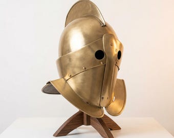 Hand-Forged Brass-Plated Steel Gladiator Helmet – Corinthian Variant, Reenactment Display