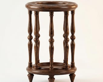 Handcarved Indian Rosewood Cane Stand | Hand-turned Walking Stick Holder | 25" Entryway Organizer