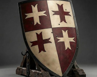 Hand-Painted Templar Shield: Medieval Crusader Knight Wall Decor