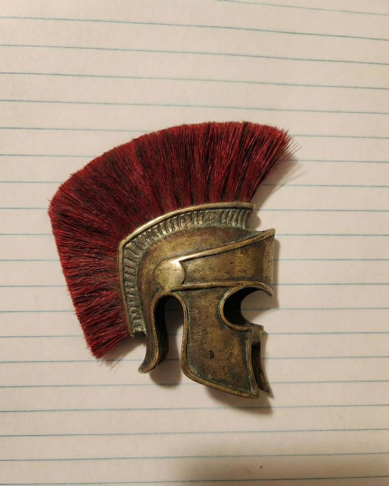 Handcrafted Spartan Helmet with Silk Nylon Plume & Wooden Stand | 18 Gauge Steel | Premium Patina Finish Ancient Greek Warrior Armor