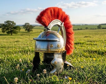 Authentic Roman Centurion Helmet – 18 Gauge Steel Red Plume Galea – LARP SCA Armor
