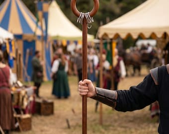 Handcrafted Collapsible Indian Oakwood Shepherd Staff | Ritual Wand with Metal Rings (LARP Prop)