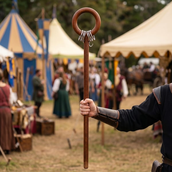 Handcrafted Collapsible Indian Oakwood Shepherd Staff | Ritual Wand with Metal Rings (LARP Prop)
