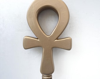 Golden Ankh Staff | Solid Indian Rosewood, Collapsible Egyptian Scepter | Cosplay, Ritual Decor