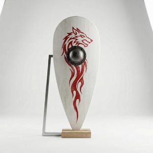 Middeleeuws vliegerschild: witte houten wolf 40-inch muurdecoratie met baas