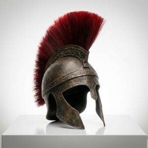 Réplica do Capacete Espartano de Odisseu | Capacete de Guerreiro Grego em Aço Calibre 18, Crista Vermelha