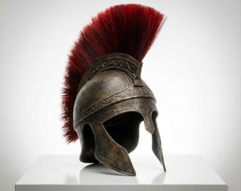 Odysseus Spartan Helmet Replica | 18 Gauge Steel Greek Warrior Helmet, Red Crest