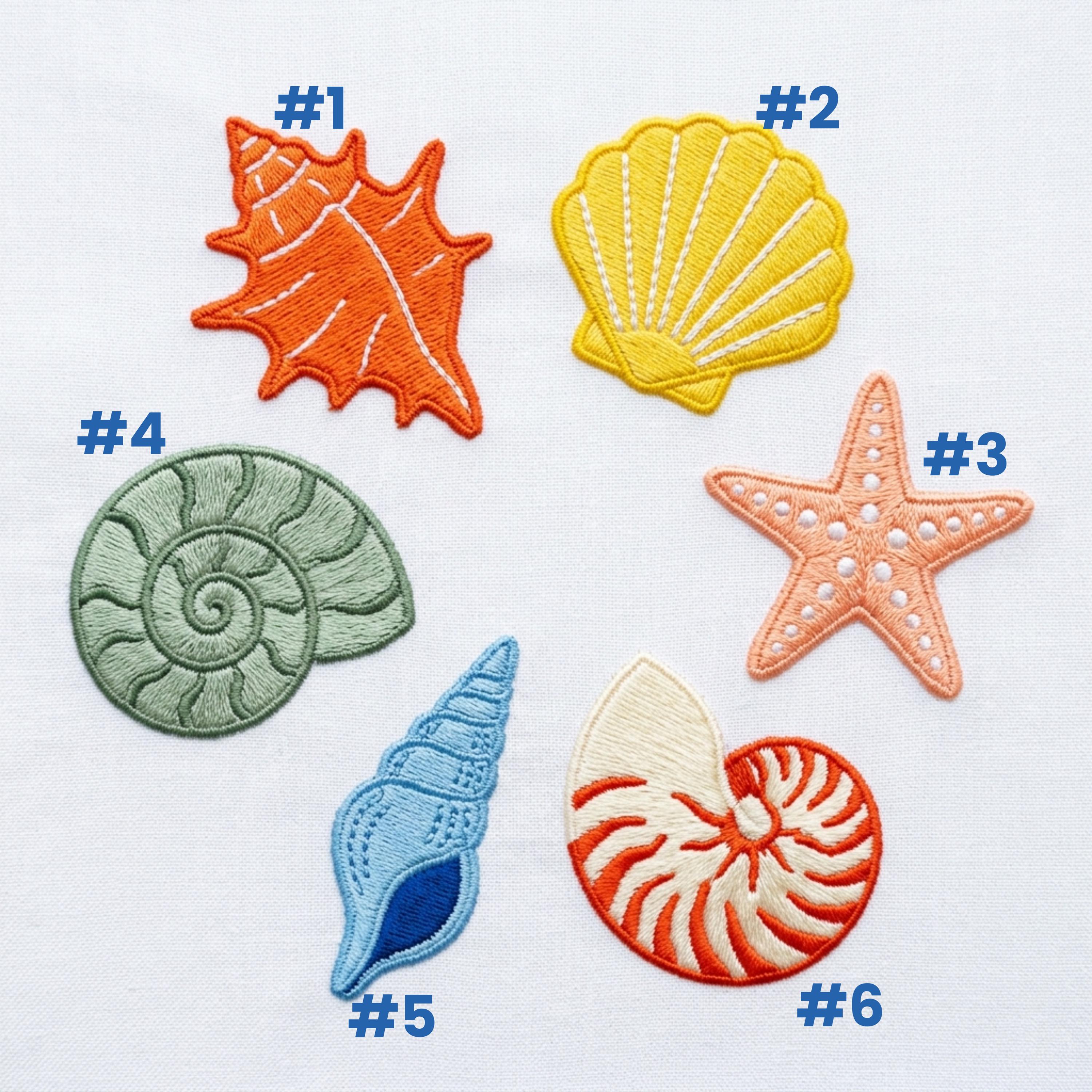 Embroidered Patch Shell Embroidery Seashell Starfish Spiral Shell Conch Nautilus Scallop Patch ...
