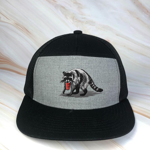 Raccoon Drinking Solo Cup Trucker Hat, Funny Trash Panda