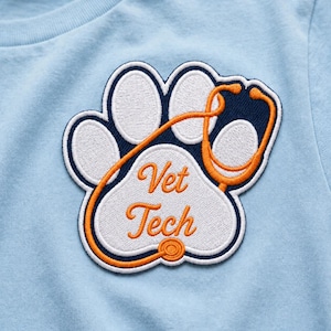 Personalized Veterinary Embroidery Patch, Custom Pet Name Iron On Patch, Vet Paw Print Patch, Veterinary Nurse Gift