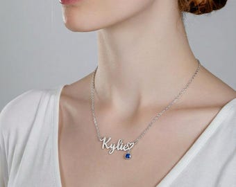 Dainty Necklace, Custom Name Necklaces, Personalized Birthstone Name Necklace, Name Necklace with Birthstone, Birthday Gift for Her