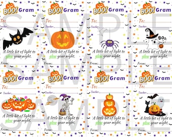 BOO Grams Happy Halloween Grams School PTA PTSA fundraiser 8 Printable tags on a page Color pdf